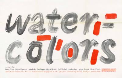 "water-colors" painted in black watercolor with red accents