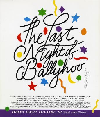 Posters depicts: Colorful paper cut out shapes and confetti around the title of the play written in cursive against a white background.