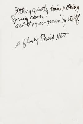 Posters depicts: Title of film and director in messy handwritten cursive at the top of the poster; the rest of the poster is white space.