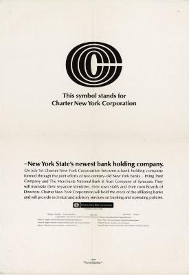 Posters depicts: Black logo for the Charter New York Corporation against a white background with black text below.