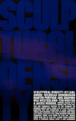 Posters depicts: The exhibition title Sculptural Density in blue type on a black background, taking up most of the page