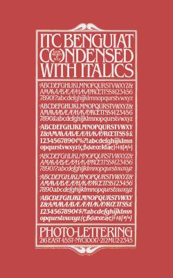 Posters depicts: Type specimen for ITC Benguiat with complete alphabet printed on red background