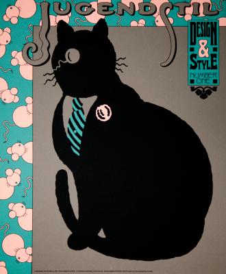 Prints depicts: black cat silhouette wearing a tie and a monocle