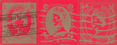 Announcements and invitations depicts: Three British mail stamps and the exhibition details in the form of a post mark.