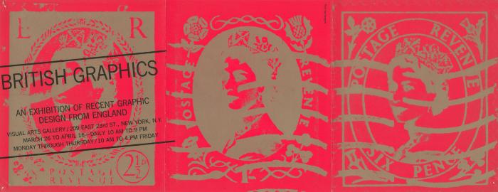 Announcements and invitations depicts: Three British mail stamps and the exhibition details in the form of a post mark.