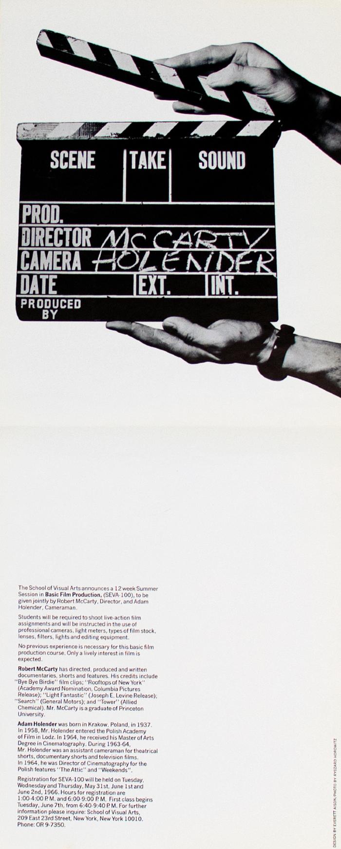 Course Announcements depicts: Hands holding film action clapper with instructor's name on it