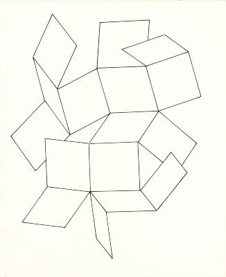 Course Announcements depicts: 16 Squares: Henry Wolf teaches a design class leading to a printed publication course announcement