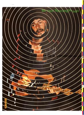 Posters depicts: Photograph of Bruce Springsteen with a guitar, cut into concentric circles that have been rotated slightly to barely not line up