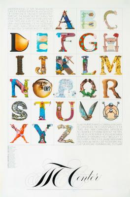 Posters depicts: each letter of the alphabet done in a different style by a different designer