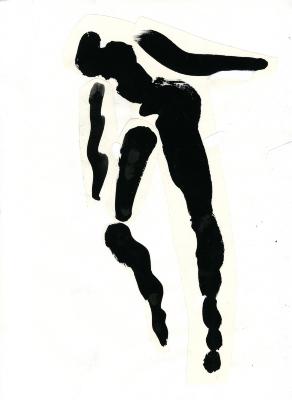 Original Art depicts: abstract dance figure composed with black-ink brushstrokes