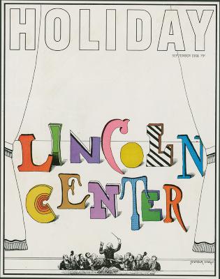 Clippings/Tearsheets, Serial Publications depicts: Lincoln Center spelled out in 3-D letters, standing on a stage with curtains