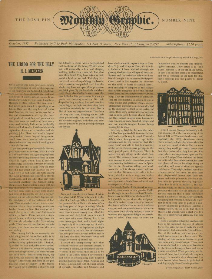Serial Publications depicts: Newsprint page with printed article and 3 woodcut building illustrations