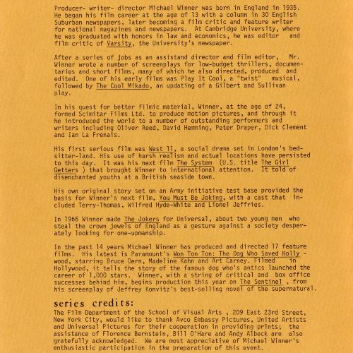 Programs depicts: Back cover of program with biography of Winner