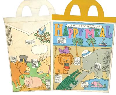 Packaging depicts: Cartoon animals on a beach telling jokes.