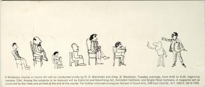 Course Announcements depicts: Roughly drawn ink illustrations of students learning how to draw from a professor.