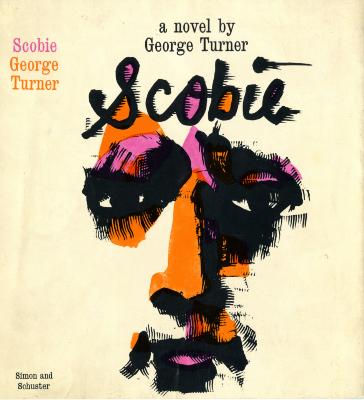 Book Covers depicts: abstract face of eyes, nose and mouth drawn in thick black lines with orange and pink