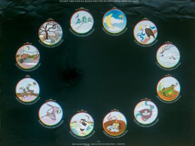 Posters depicts: twelve circles each with a seasonal drawing of nature