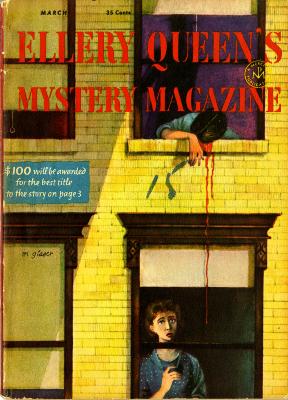 Serial Publications depicts: woman looking out apartment window while the blood of a dead man drips down the brick above her