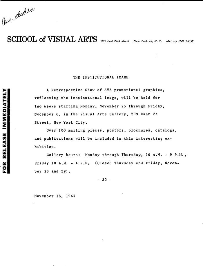 Press Releases depicts: typed description of exhibition