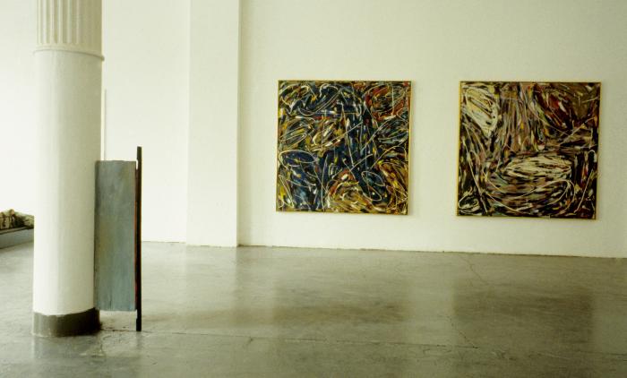 Photographic Materials depicts: color slide of artworks installed in a gallery