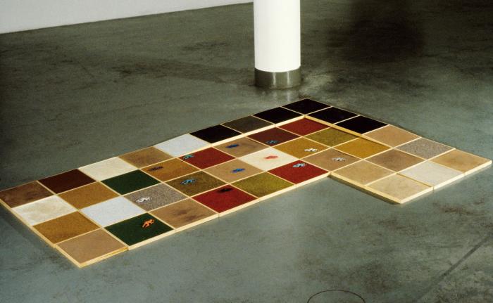 Photographic Materials depicts: color slide of artworks installed in a gallery