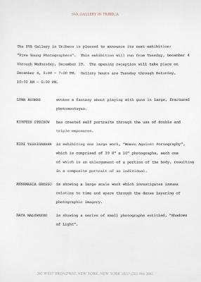 Press Releases depicts: Typewritten description of exhibition