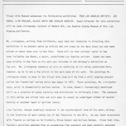 Press Releases depicts: Typewritten document describing exhibition