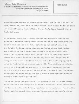 Press Releases depicts: Typewritten document describing exhibition