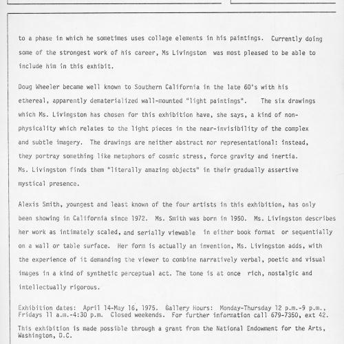 Press Releases depicts: Typewritten document describing exhibition
