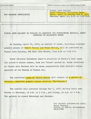 Press Releases depicts: Typewritten description of exhibition
