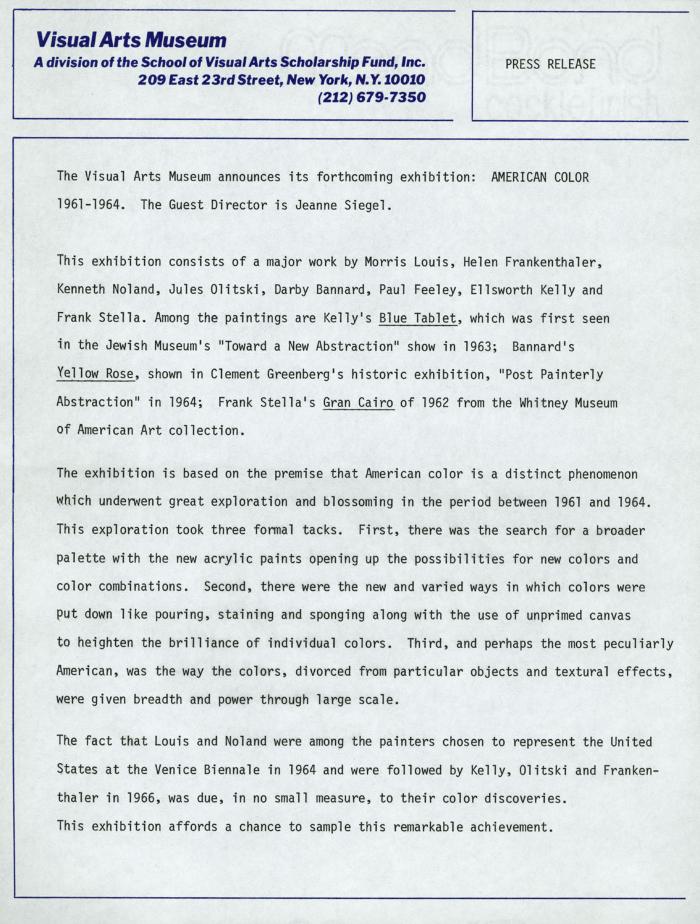 Press Releases depicts: Typewritten description of exhibition