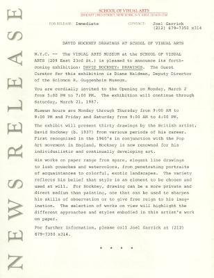 Press Releases depicts: Typewritten document describing exhibition