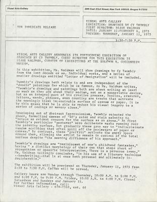 Press Releases depicts: Typewritten description of exhibition