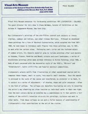 Press Releases depicts: Typewritten description of exhibition