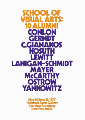 Posters depicts: Text in orange and purple on white paper