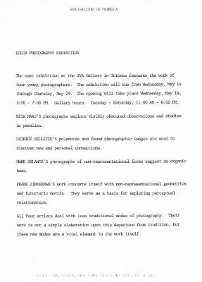 Press Releases depicts: Typewritten description of exhibition