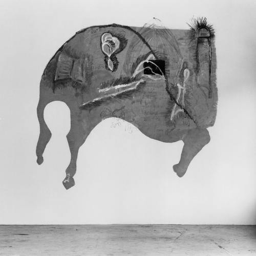 Photographic Materials depicts: black and white photographic print of artworks in a gallery