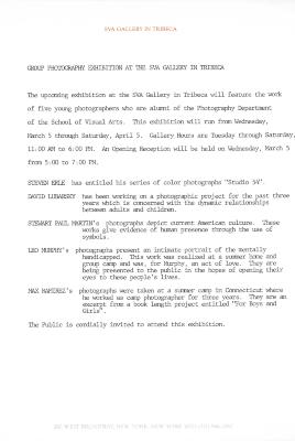 Press Releases depicts: Typewritten description of exhibition