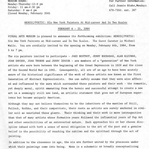 Press Releases depicts: Typewritten document describing exhibition