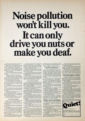 Advertisements depicts: Block of text, in the bottom right it says "Quiet!"
