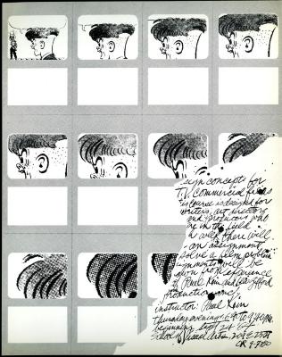 Course Announcements depicts: grid of cartoon drawing of man yelling, each image gets closer and closer to his face and then his hair