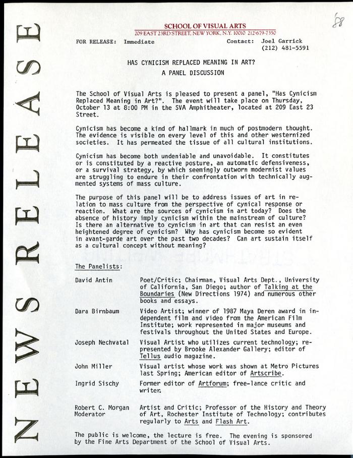 Press Releases depicts: typed description of event