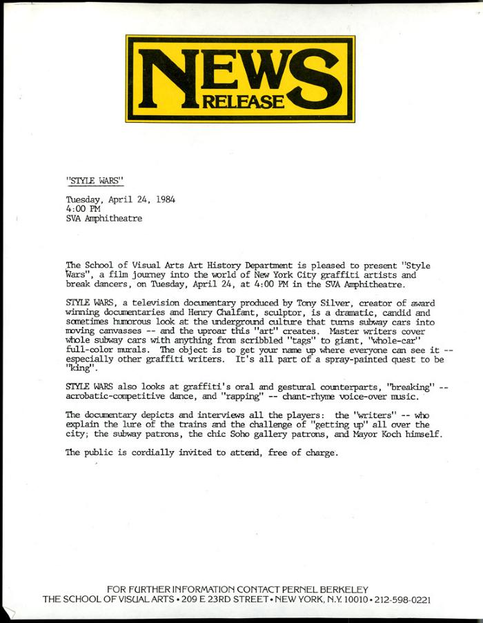 Press Releases depicts: typed description of event