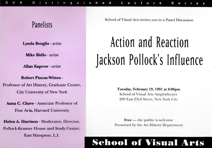 Announcements and invitations depicts: Action and Reaction: Jackson Pollock’s Influence invitation