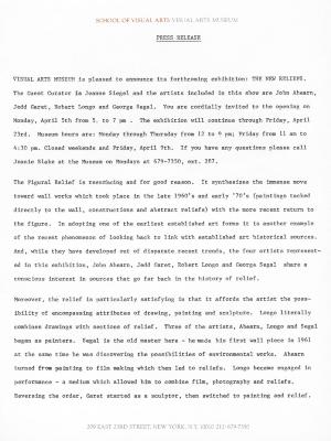 Press Releases depicts: Typewritten description of exhibition