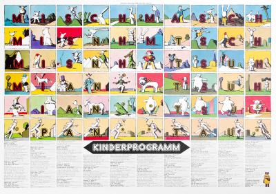 Posters depicts: Many colorful illustrations of cartoon animals and letters