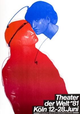 Posters depicts: Red illustration of a woman with a blue woman's head attached to her's