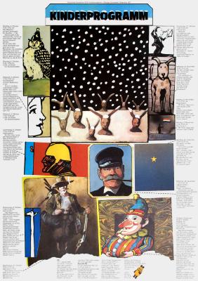 Posters depicts: Various painted illustrations, an owl wearing a hat, rabbits in the snow, a man smoking a pipe, a dog among other