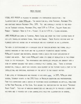 Press Releases depicts: Typewritten description of exhibition