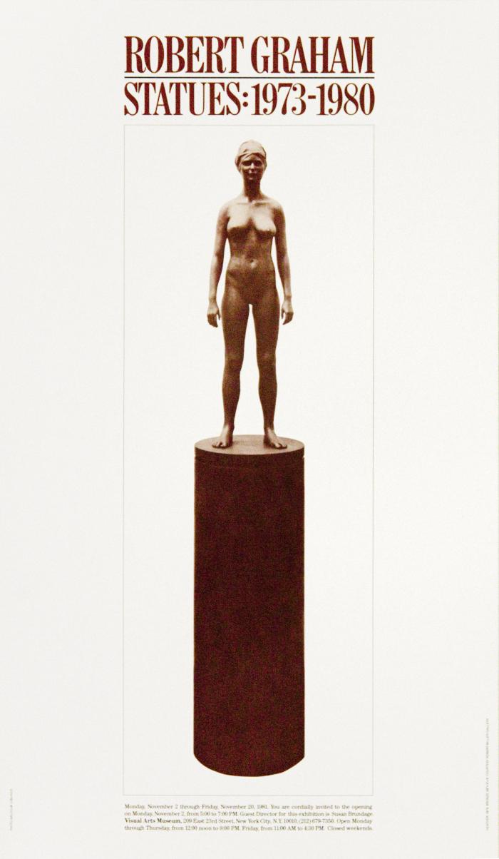 Posters depicts: Female nude statue on pillar with exhibition title above and details below